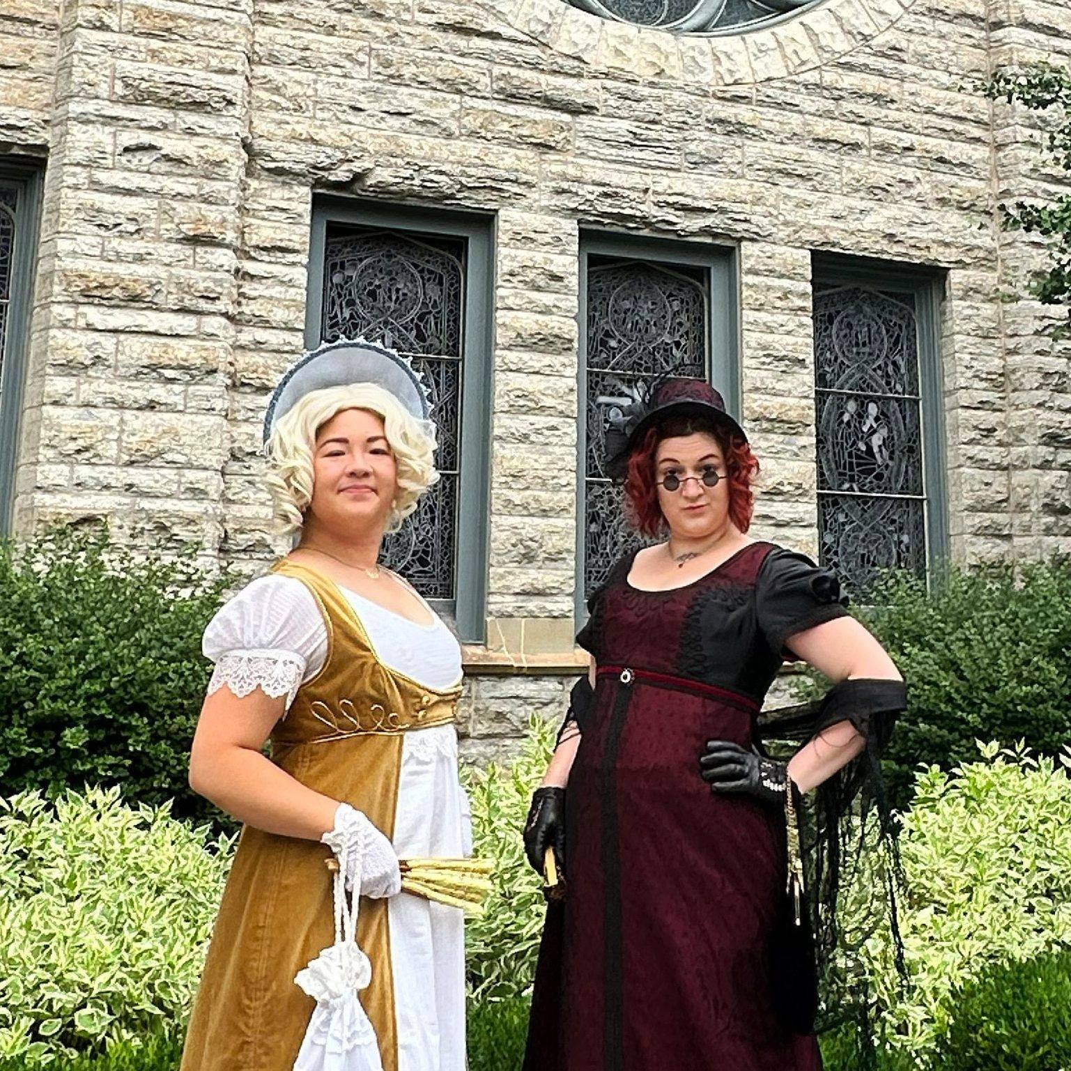 Crowley and Aziraphale go Regency...because anyone who knows Adrienne, knows she had to! 

This was a look for ConVergence 2025 to win the hearts of historical cosplayers.

#goodomens #goodomenscosplay #regencyera #cosplayers #regencycostume